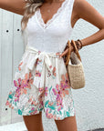 Lace Printed V-Neck Sleeveless Romper