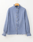 Beau Blue Ruffled Long Sleeve Denim Shirt
