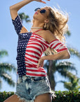 BiBi American Flag Off Shoulder With Front Ruched Top
