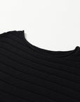 Ribbed Knit Reverse Seam 3/4 Sleeve Sweater