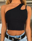One shoulder drawstring crop top