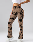 High-Waist Tummy Control Flare Yoga Pants For Women, Tie-Dye Stretch
