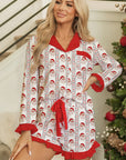 Christmas Santa Claus Ruffle Trim Pajama Set