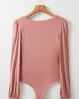 Fuchsia Elegant V-Neck Long Sleeve Casual Bodysuit