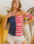 BiBi American Flag Off Shoulder With Front Ruched Top