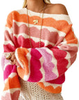 Yellow Wave Striped Balloon Sleeve Drop Shoulder Sweater