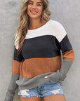 Colorblock Stripe Round Neck Pullover Sweater