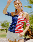 BiBi American Flag Off Shoulder With Front Ruched Top