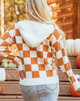 Lila Checkered Kangaroo Pocket Hooded Sweater