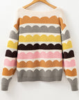Yellow Wave Striped Balloon Sleeve Drop Shoulder Sweater