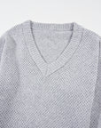 Light Grey Oversized V Neck Drop Shoulder Sweater with Eyelet Detail