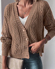 Dark Khaki Open Knit Drop Shoulder Sweater Cardigan