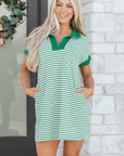Stripe Quarter Zip Polo Collar T-Shirt Dress