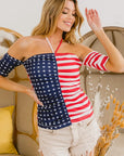 BiBi American Flag Off Shoulder With Front Ruched Top