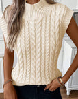 Oatmeal Cable Knit High Neck Sweater Vest
