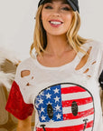 BiBi Fourth Of July Top With Laser Cut And Smile Face
