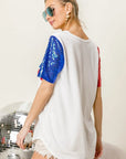 BiBi Metallic Letter V-neck Sequin Sleeves Top