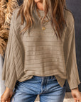 Ribbed Knit Reverse Seam 3/4 Sleeve Sweater