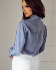 Beau Blue Ruffled Long Sleeve Denim Shirt