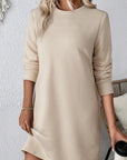 Apricot Textured Long Sleeve Mini Shift Dress
