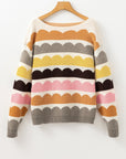 Yellow Wave Striped Balloon Sleeve Drop Shoulder Sweater