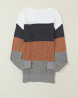 Colorblock Stripe Round Neck Pullover Sweater