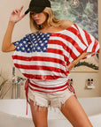 BiBi American Flag Printed Side Ruched Details Knit Top