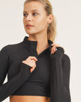 High-Neck Cropped Top Long Sleeves with Thumbholes