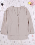 Apricot V Neck 3/4 Sleeve Hem Shirt