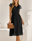 Womens V Neck Ruffle Sleeve Summer Dress