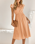 Womens V Neck Ruffle Sleeve Summer Dress