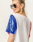BiBi Metallic Letter V-neck Sequin Sleeves Top