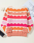 Yellow Wave Striped Balloon Sleeve Drop Shoulder Sweater