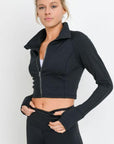Zip-Up Crop Jacket with Thumbholes