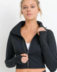 Zip-Up Crop Jacket with Thumbholes