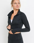 Zip-Up Crop Jacket with Thumbholes