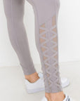 High Waist Hybrid Mesh & Lattice Straps Leggings