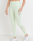 High Waist Hybrid Mesh & Lattice Straps Leggings