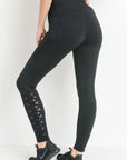 High Waist Hybrid Mesh & Lattice Straps Leggings