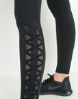 High Waist Hybrid Mesh & Lattice Straps Leggings