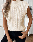 Oatmeal Cable Knit High Neck Sweater Vest
