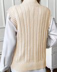 Oatmeal Cable Knit High Neck Sweater Vest