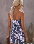 Floral Ruched Strapless Bandeau Pocketed Romper