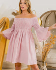 BiBi Smocked Off Shoulder Striped Dress