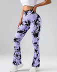 High-Waist Tummy Control Flare Yoga Pants For Women, Tie-Dye Stretch