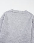 Light Grey Oversized V Neck Drop Shoulder Sweater with Eyelet Detail