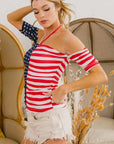 BiBi American Flag Off Shoulder With Front Ruched Top
