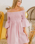 BiBi Smocked Off Shoulder Striped Dress