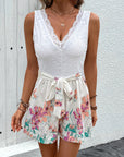 Lace Printed V-Neck Sleeveless Romper