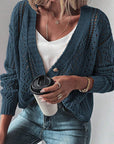 Dark Khaki Open Knit Drop Shoulder Sweater Cardigan